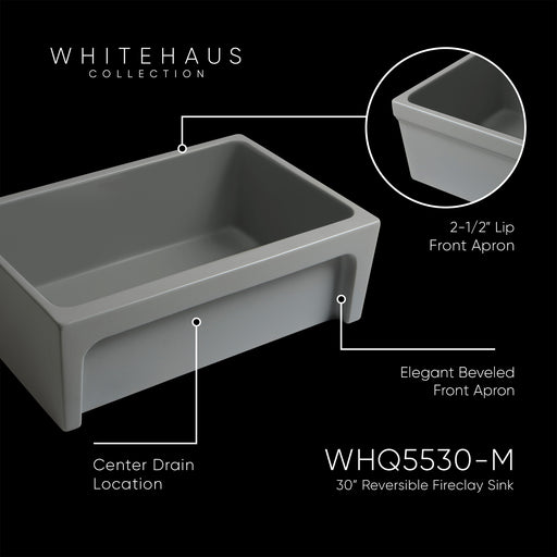 Whitehaus WHQ5530-M-CEMENT Glencove 30" Reversible Fireclay Front Apron Kitchen Sink - Matte Cement