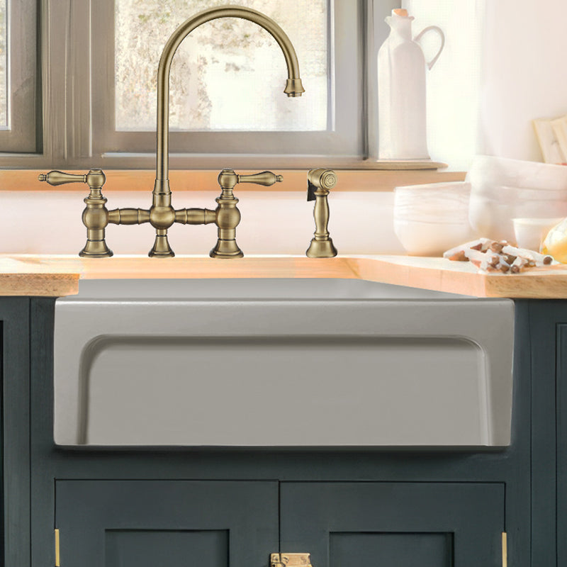 Whitehaus WHQ5530-M-LIGHTCEMENT Glencove 30" Reversible Fireclay Front Apron Kitchen Sink - Light Cement