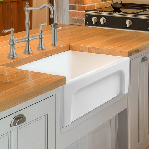 Whitehaus WHQ5530-M-WHITE Glencove 30" Reversible Fireclay Front Apron Kitchen Sink - Matte White