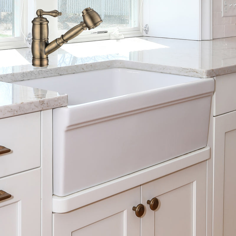 Whitehaus WHQ5530-WHITE Glencove 30" Reversible Fireclay Front Apron Kitchen Sink - White