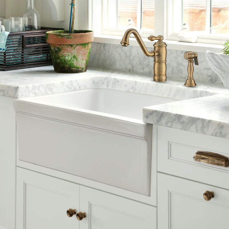 Whitehaus WHQ5530-WHITE Glencove 30" Reversible Fireclay Front Apron Kitchen Sink - White