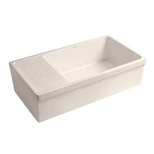 Whitehaus WHQD540-BISCUIT Quatro Alcove 36" Reversible Fireclay Front Apron Kitchen Sink with Drainboard - Biscuit