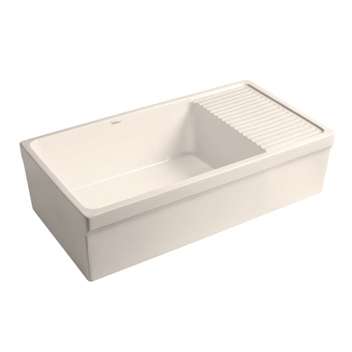 Whitehaus WHQD540-BISCUIT Quatro Alcove 36" Reversible Fireclay Front Apron Kitchen Sink with Drainboard - Biscuit