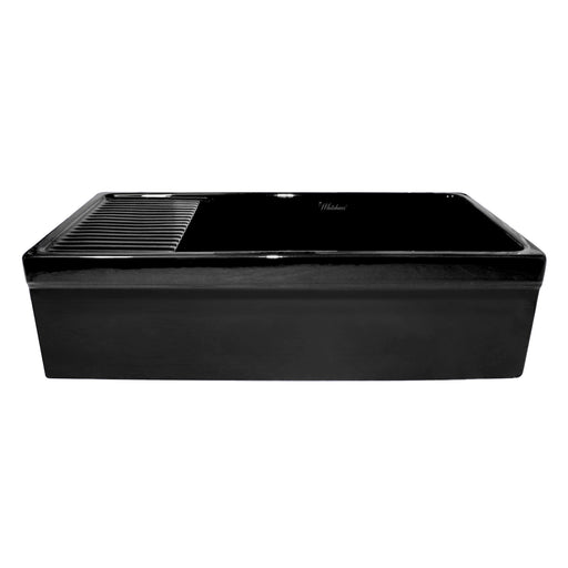 Whitehaus WHQD540-BLACK Quatro Alcove 36" Reversible Fireclay Front Apron Kitchen Sink with Drainboard - Black