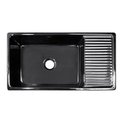 Whitehaus WHQD540-BLACK Quatro Alcove 36" Reversible Fireclay Front Apron Kitchen Sink with Drainboard - Black