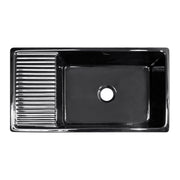 Whitehaus WHQD540-BLACK Quatro Alcove 36" Reversible Fireclay Front Apron Kitchen Sink with Drainboard - Black