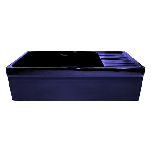 Whitehaus WHQD540-BLUE Quatro Alcove 36" Reversible Fireclay Front Apron Kitchen Sink with Drainboard - Sapphire Blue