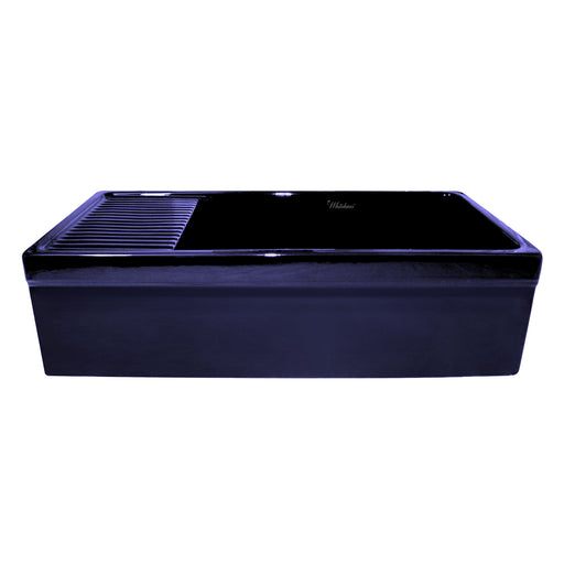 Whitehaus WHQD540-BLUE Quatro Alcove 36" Reversible Fireclay Front Apron Kitchen Sink with Drainboard - Sapphire Blue