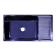 Whitehaus WHQD540-BLUE Quatro Alcove 36" Reversible Fireclay Front Apron Kitchen Sink with Drainboard - Sapphire Blue