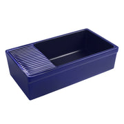 Whitehaus WHQD540-BLUE Quatro Alcove 36" Reversible Fireclay Front Apron Kitchen Sink with Drainboard - Sapphire Blue