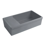 Whitehaus WHQD540-M-CEMENT Quatro Alcove 36" Reversible Fireclay Front Apron Kitchen Sink with Drainboard - Matte Cement
