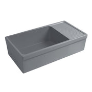 Whitehaus WHQD540-M-CEMENT Quatro Alcove 36" Reversible Fireclay Front Apron Kitchen Sink with Drainboard - Matte Cement