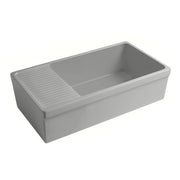 Whitehaus WHQD540-M-LIGHTCEMENT Quatro Alcove 36" Reversible Fireclay Front Apron Kitchen Sink with Drainboard - Matte Light Cement