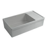 Whitehaus WHQD540-M-LIGHTCEMENT Quatro Alcove 36" Reversible Fireclay Front Apron Kitchen Sink with Drainboard - Matte Light Cement