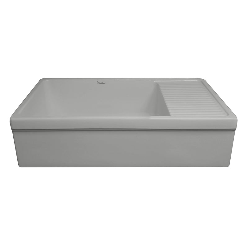 Whitehaus WHQD540-M-LIGHTCEMENT Quatro Alcove 36" Reversible Fireclay Front Apron Kitchen Sink with Drainboard - Matte Light Cement