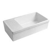 Whitehaus WHQD540-WHITE Quatro Alcove 36" Reversible Fireclay Front Apron Kitchen Sink with Drainboard - White