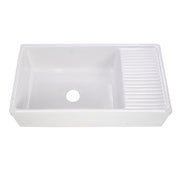 Whitehaus WHQD540-WHITE Quatro Alcove 36" Reversible Fireclay Front Apron Kitchen Sink with Drainboard - White