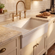 Whitehaus WHQD540-WHITE Quatro Alcove 36" Reversible Fireclay Front Apron Kitchen Sink with Drainboard - White