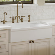 Whitehaus WHQD540-WHITE Quatro Alcove 36" Reversible Fireclay Front Apron Kitchen Sink with Drainboard - White