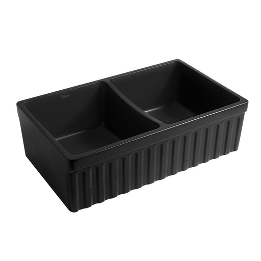 Whitehaus WHQDB332-BLACK Quatro Alcove 33" Double Bowl Reversible Fireclay Front Apron Kitchen Sink - Black