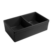 Whitehaus WHQDB332-BLACK Quatro Alcove 33" Double Bowl Reversible Fireclay Front Apron Kitchen Sink - Black