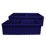 Whitehaus WHQDB332-BLUE Quatro Alcove 33" Double Bowl Reversible Fireclay Front Apron Kitchen Sink - Sapphire Blue