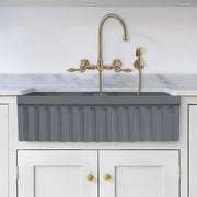 Whitehaus WHQDB332-M-CEMENT Quatro Alcove 33" Double Bowl Reversible Fireclay Front Apron Kitchen Sink - Matte Cement