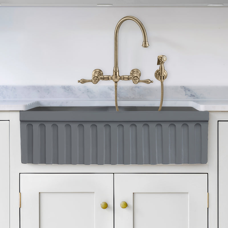 Whitehaus WHQDB332-M-CEMENT Quatro Alcove 33" Double Bowl Reversible Fireclay Front Apron Kitchen Sink - Matte Cement
