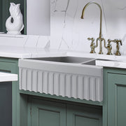 Whitehaus WHQDB332-M-LIGHTCEMENT Quatro Alcove 33" Double Bowl Reversible Fireclay Front Apron Kitchen Sink - Light Cement