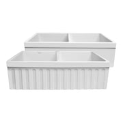 Whitehaus WHQDB332-WHITE Quatro Alcove 33" Double Bowl Reversible Fireclay Front Apron Kitchen Sink - White