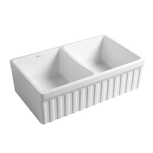 Whitehaus WHQDB332-WHITE Quatro Alcove 33" Double Bowl Reversible Fireclay Front Apron Kitchen Sink - White