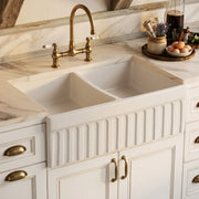 Whitehaus WHQDB332-WHITE Quatro Alcove 33" Double Bowl Reversible Fireclay Front Apron Kitchen Sink - White