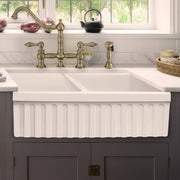Whitehaus WHQDB332-WHITE Quatro Alcove 33" Double Bowl Reversible Fireclay Front Apron Kitchen Sink - White