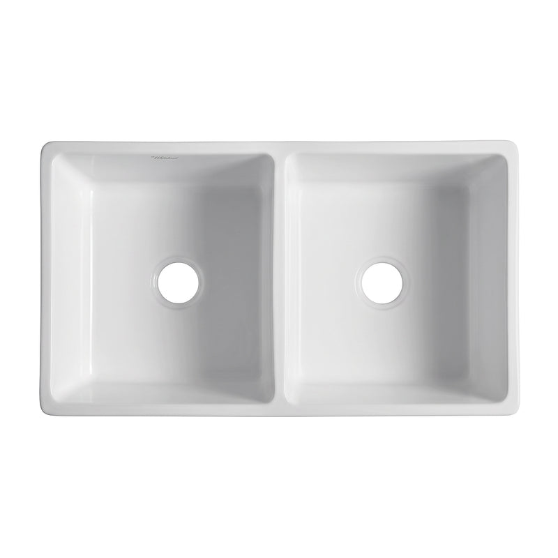 Whitehaus WHQDB532-WHITE Quatro Alcove 33" Double Bowl Reversible Fireclay Front Apron Kitchen Sink - White
