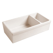 Whitehaus WHQDB542-BISCUIT Quatro Alcove 36" Double Bowl Reversible Fireclay Front Apron Kitchen Sink - Biscuit
