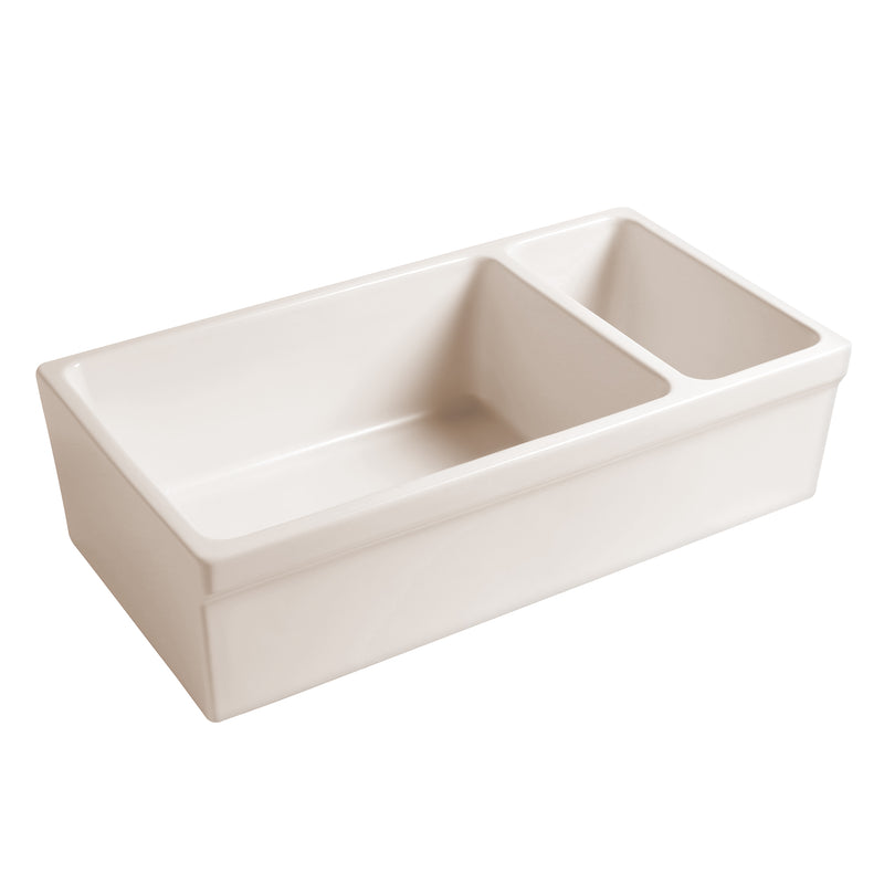 Whitehaus WHQDB542-BISCUIT Quatro Alcove 36" Double Bowl Reversible Fireclay Front Apron Kitchen Sink - Biscuit