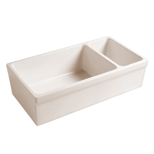 Whitehaus WHQDB542-BISCUIT Quatro Alcove 36" Double Bowl Reversible Fireclay Front Apron Kitchen Sink - Biscuit