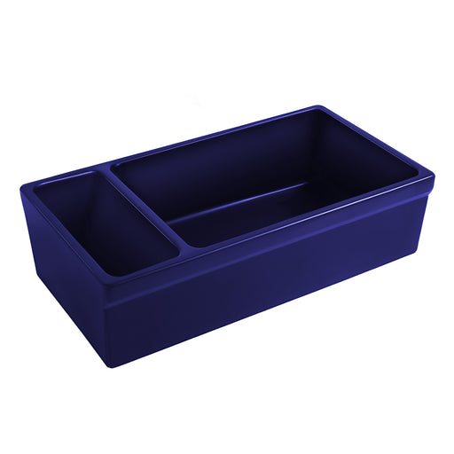 Whitehaus WHQDB542-BLUE Quatro Alcove 36" Double Bowl Reversible Fireclay Front Apron Kitchen Sink - Sapphire Blue