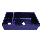 Whitehaus WHQDB542-BLUE Quatro Alcove 36" Double Bowl Reversible Fireclay Front Apron Kitchen Sink - Sapphire Blue