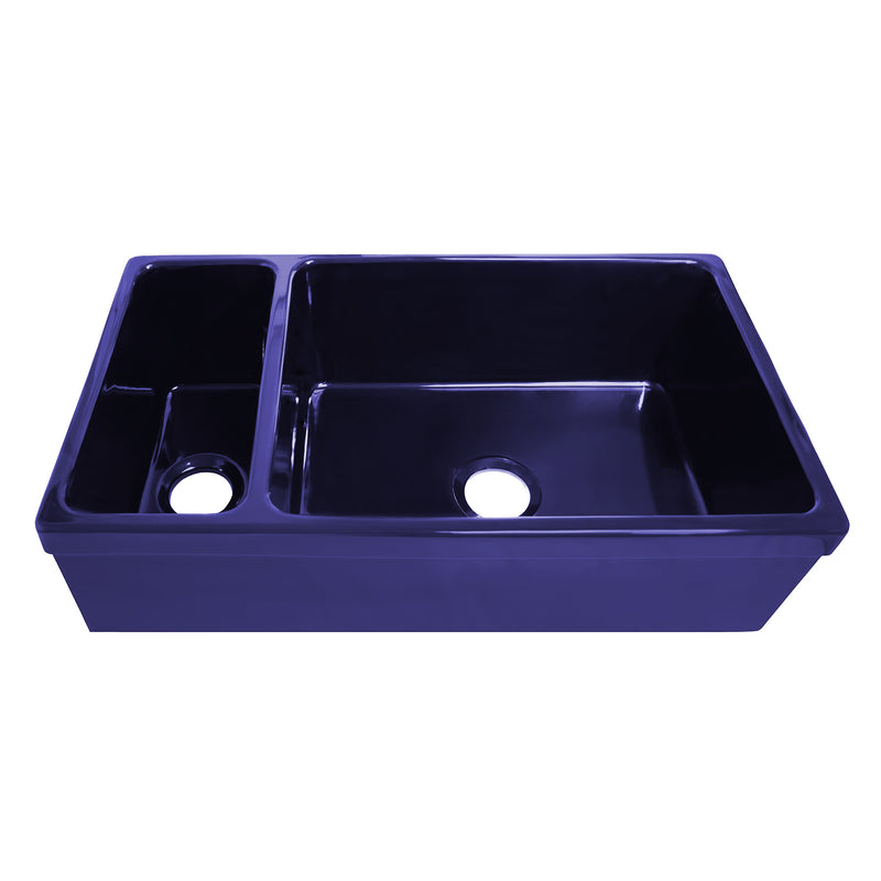 Whitehaus WHQDB542-BLUE Quatro Alcove 36" Double Bowl Reversible Fireclay Front Apron Kitchen Sink - Sapphire Blue