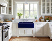 Whitehaus WHQDB542-BLUE Quatro Alcove 36" Double Bowl Reversible Fireclay Front Apron Kitchen Sink - Sapphire Blue