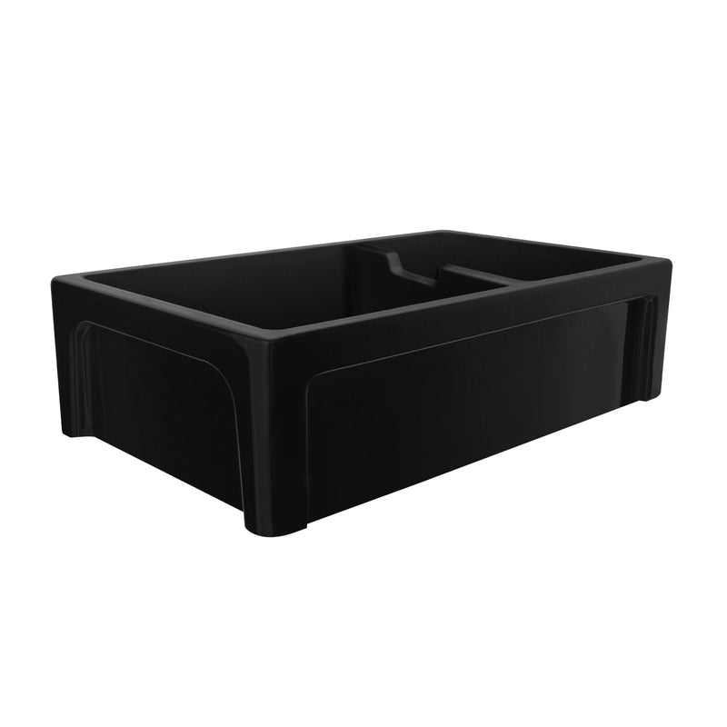 Whitehaus WHQDB5542-BLACK Glencove 42" Double Bowl Reversible Fireclay Front Apron Kitchen Sink - Black