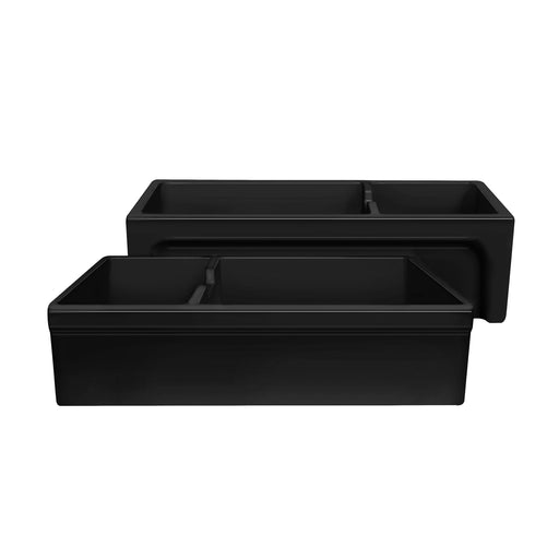 Whitehaus WHQDB5542-BLACK Glencove 42" Double Bowl Reversible Fireclay Front Apron Kitchen Sink - Black