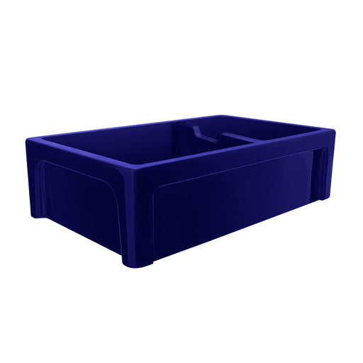 Whitehaus WHQDB5542-BLUE Glencove 42" Double Bowl Reversible Fireclay Front Apron Kitchen Sink - Sapphire Blue