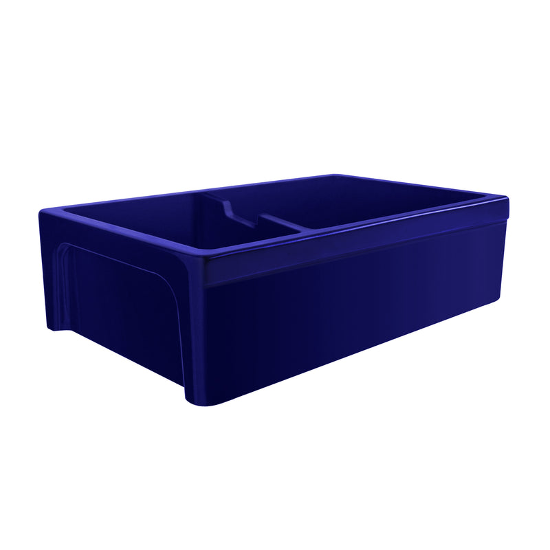 Whitehaus WHQDB5542-BLUE Glencove 42" Double Bowl Reversible Fireclay Front Apron Kitchen Sink - Sapphire Blue