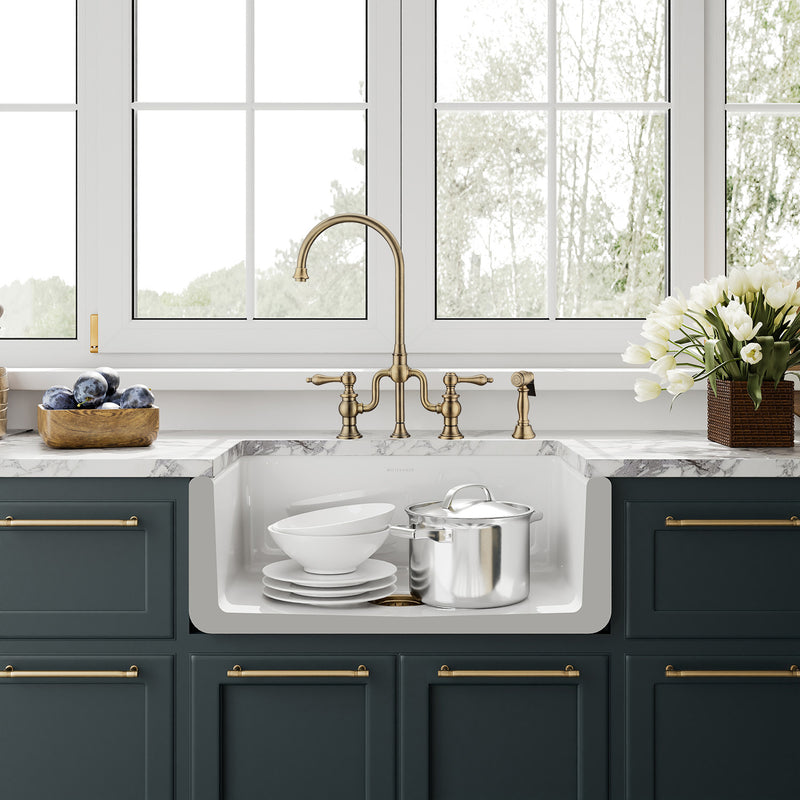 Whitehaus WHRP2718-W 27" Fireclay Front Apron Kitchen Sink - White