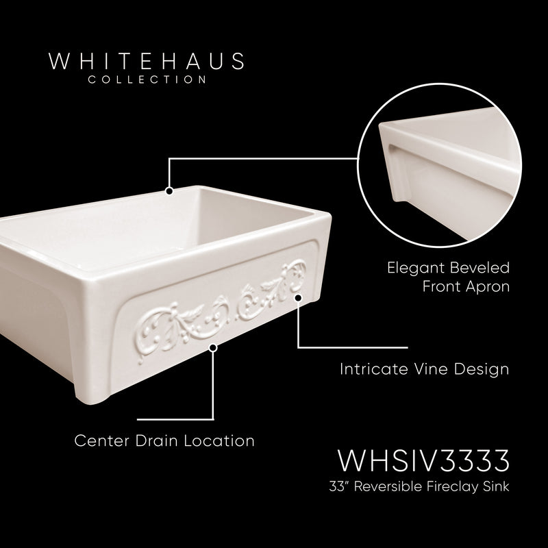 Whitehaus WHSIV3333-BISCUIT Glencove St. Ives 33" Reversible Fireclay Front Apron Kitchen Sink - Biscuit