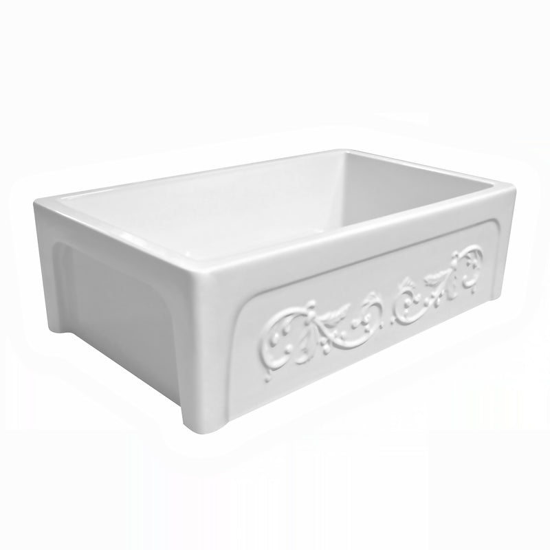 Whitehaus WHSIV3333-WHITE Glencove St. Ives 33" Reversible Fireclay Front Apron Kitchen Sink - White
