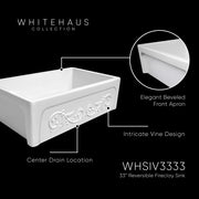 Whitehaus WHSIV3333-WHITE Glencove St. Ives 33" Reversible Fireclay Front Apron Kitchen Sink - White