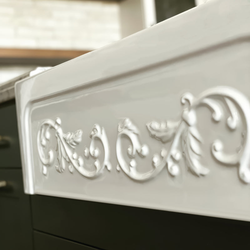 Whitehaus WHSIV3333-WHITE Glencove St. Ives 33" Reversible Fireclay Front Apron Kitchen Sink - White